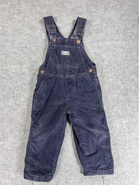 Vintage OshKosh Navy Corduroy Plaid Lined Overalls 2T